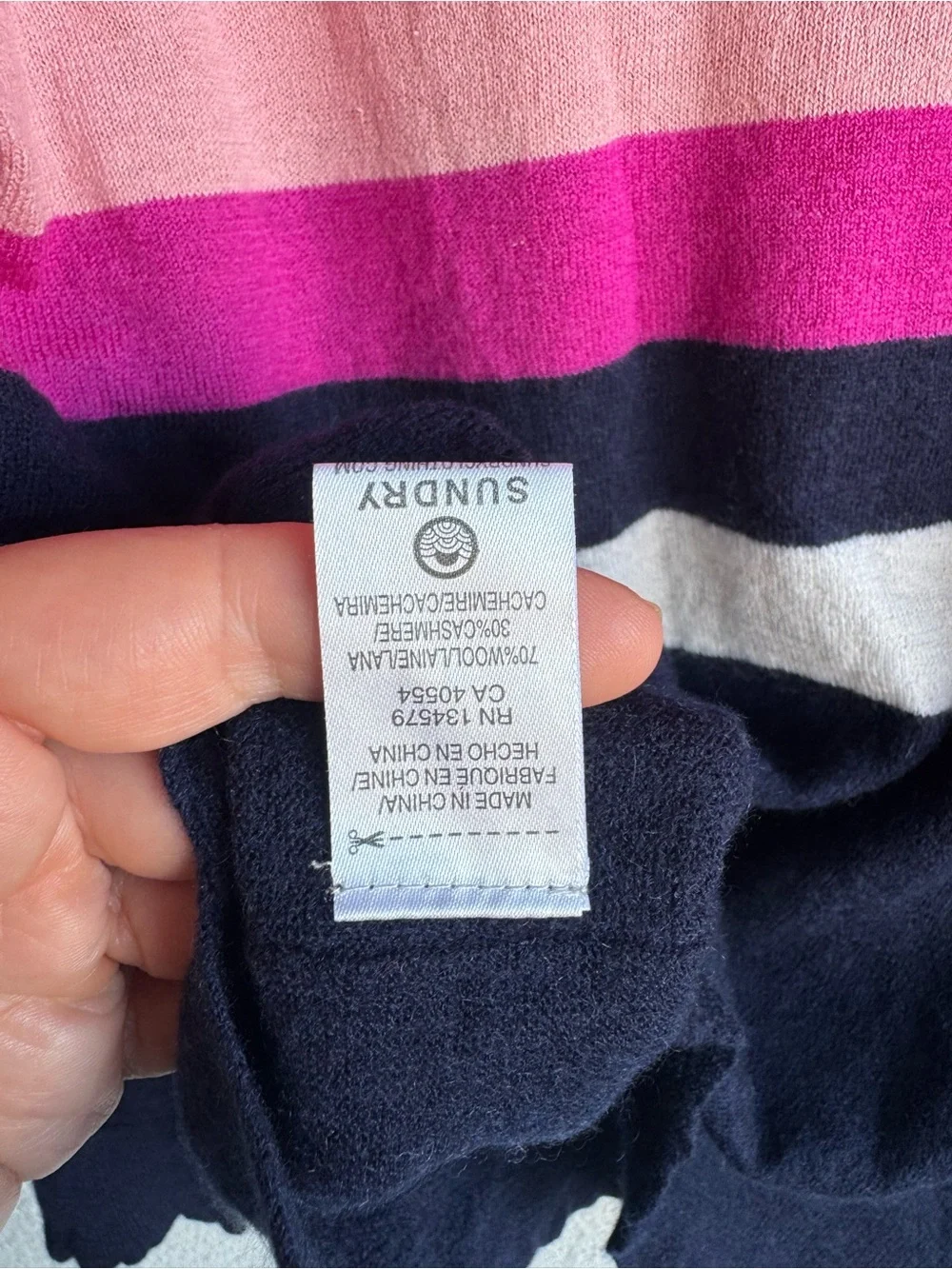 Sundry cashmere wool striped lightweight crew neck sweater size XS